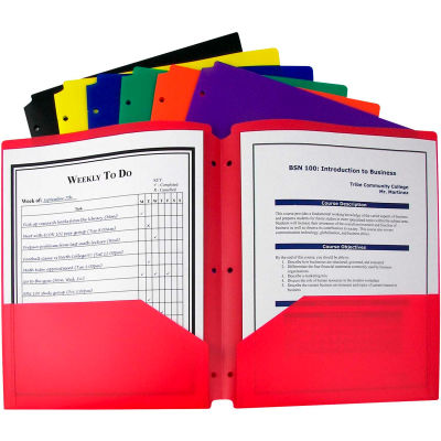 C-Line Products Two-Pocket Hvywt Poly Folders w/Three-Hole Punch, Primary Colors (Color May Vary) - Pkg Qty 18