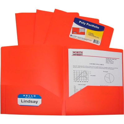 C-Line Products Two-Pocket Heavyweight Poly Portfolio Folder, Orange, 25 Folders/Set