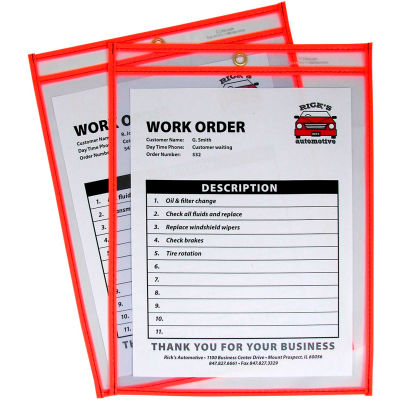 C-Line Products Neon Shop Ticket Holder, Orange, Stitched, Both Sides Clear, 9 x 12, 15EA/BX