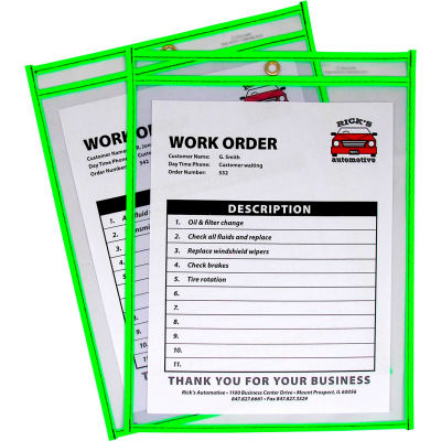 C-Line Products Neon Shop Ticket Holder, Green, Stitched, Both Sides Clear, 9 x 12, 15EA/BX