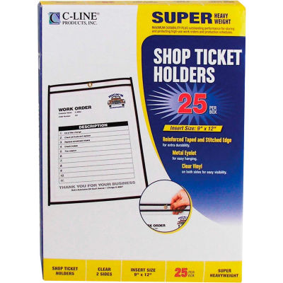 C-Line Products Auto Shop Ticket Holders, Stitched, Both Sides Clear, 9" x 12", 25/BX