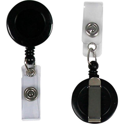 C-Line Products Retracting ID Card Reels,Belt Clip with Snap-on ID Strap, Black, 25/BX