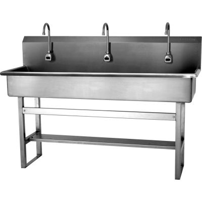 Sani-Lav® 56FAL-0.5 3-Person Floor Mount Wash Station With AC Sensor Faucets, Low-Flow 0.5 GPM