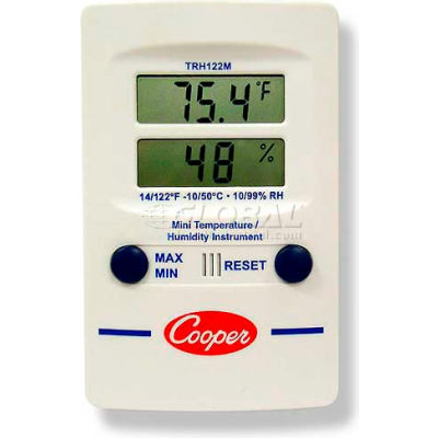 Cooper Mini Wall Thermometer, Trh122m-0-8, Digital Temperature & Humidity, Dual Display
