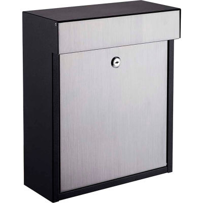 Winfield Series Woodlake Wall Mount Locking Mailbox WF-P010 Black/Stainless Steel