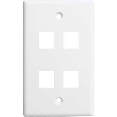 Vertical Cable, 304-J2642/4P/WH, Quad (4) Port Keystone Wall Plate (Flush) White