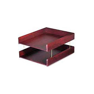 Genuine Hardwood Double Desk Tray, Letter Size, Mahogany Finish