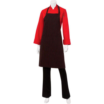 Chef Works® CSAABRZ0, Pin Striped Bib Apron, Black W/Red Pinstripe, 34-1/4"x27"