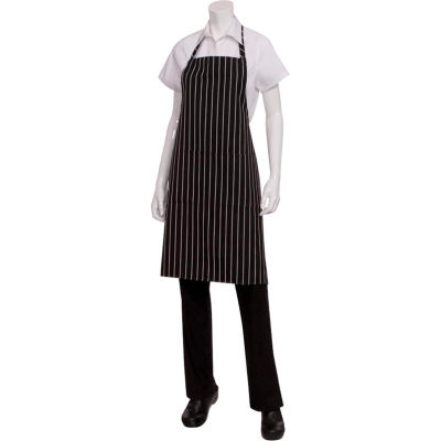 Chef Works® Bib Chalk Striped Chef Aprons, Black W/Chalk Stripe - CSBABCS0