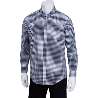 Chef Works® Men's Gingham Dress Shirt, Blue/White Check, XL - D500BWKXL