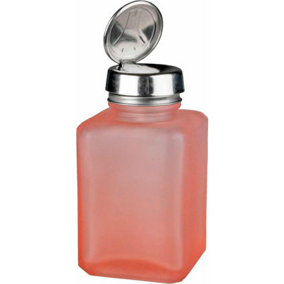 Menda 35381 Square Pink Frosted Glass Liquid Dispenser with One-Touch Pump, 6 oz.