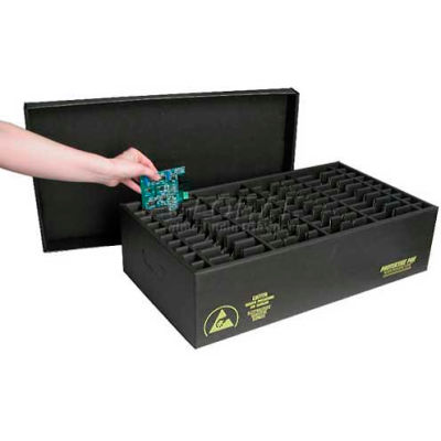 Protektive Pak 37385 ESD In-Plant Handle Container w/Fixed Dividers & Lid Cell Size 8x12-3/4x1-5/8 - Pkg Qty 5