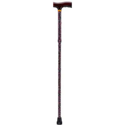 Lightweight Adjustable Folding Cane with T Handle, Black Floral