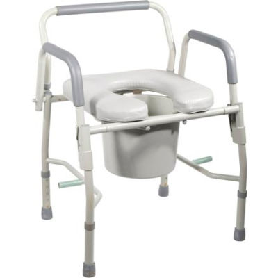Steel Drop Arm Bedside Commode with Padded Seat & Arms