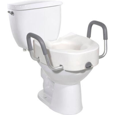 Drive Medical 12013 Premium Plastic Raised Toilet Seat with Lock and Padded Armrests, Elongated
