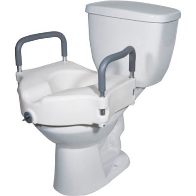 Drive Medical RTL12027RA Elevated Raised Toilet Seat with Removable Padded Arms, Standard Seat