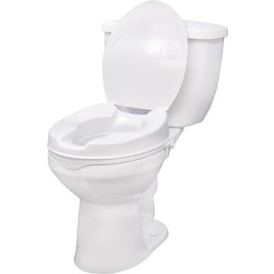 Drive Medical 12065 Raised Toilet Seat with Lock and Lid, Standard Seat, 4" Height