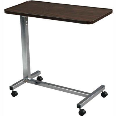 Non Tilt Top Overbed Table, 30"W x 15"D Tabletop, 28"- 45" Height, Chrome Base