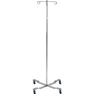 Drive Medical 13033 Economy Removable Top IV Pole, Chrome Plated Steel, 2 Hook, 40"- 82" Height