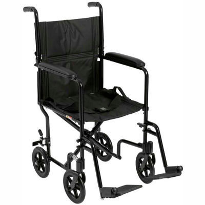 Lightweight Aluminum Transport Wheelchair, Black Frame, 17" Seat Width