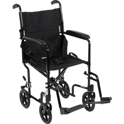 Lightweight Aluminum Transport Wheelchair, Black Frame, 19" Seat Width