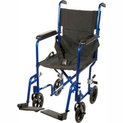 Lightweight Aluminum Transport Wheelchair, Blue Frame, 19" Seat Width