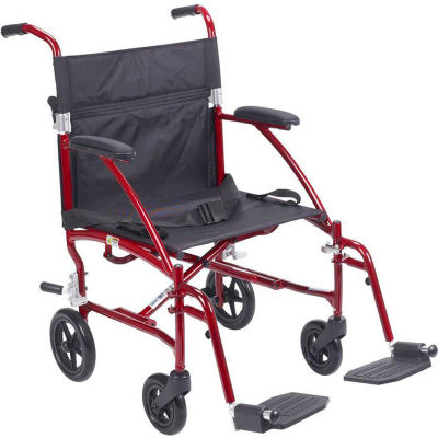 Fly-Lite Aluminum Transport Chair, Burgundy Frame, Black Upholstery