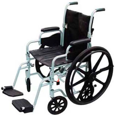 Poly-Fly High Strength Lightweight Wheelchair/Transport Chair Combo, 18"W Seat, Silver Frame