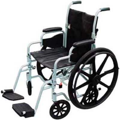 Poly-Fly High Strength Lightweight Wheelchair/Transport Chair Combo, 20"W Seat, Silver Frame