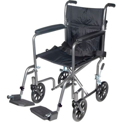 Drive Medical TR37E-SV Lightweight Steel Transport Wheelchair, Fixed Full Arms, 17" Seat