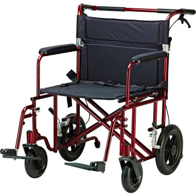 Bariatric Aluminum Transport Chair, Red Frame, 22" Seat Width, 450 lb. Capacity