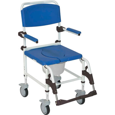 Drive Medical Shower Commode Transport Chair NRS185007, Aluminum, Blue