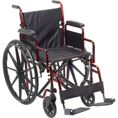 Rebel Wheelchair with Removable Desk Arms, Swing-away Footrests, 18" Seat, Red Frame