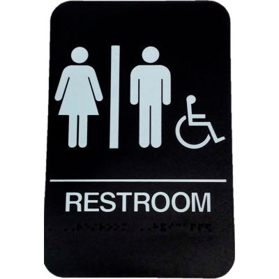 Don Jo HS 9060 32 - Women's/Men's Handicap ADA Sign, 6" x 9", Brown With Raised White Lettering - Pkg Qty 10