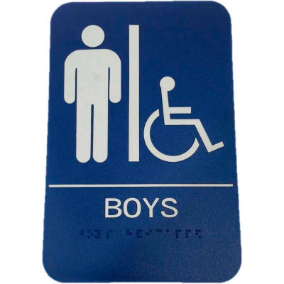 Don Jo HS 9070 07 - Boy's/Handicap ADA Sign, 6" x 9", Blue With Raised White Lettering - Pkg Qty 10