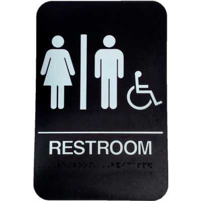 Don Jo HS 9090 32 - Women's/Men's/Handicap ADA Sign, 6" x 9", Black With Raised White Lettering - Pkg Qty 10