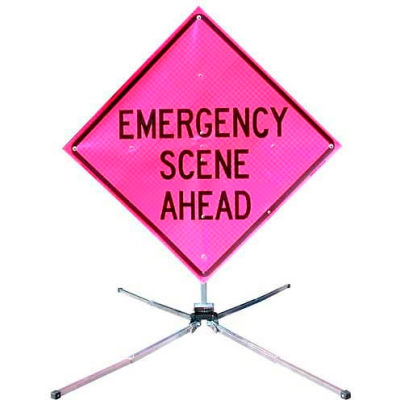 Dicke Safety Fold & Roll 48" Sign System, EMERGENCY SCENE AHEAD, DF3003X48PNK ESA