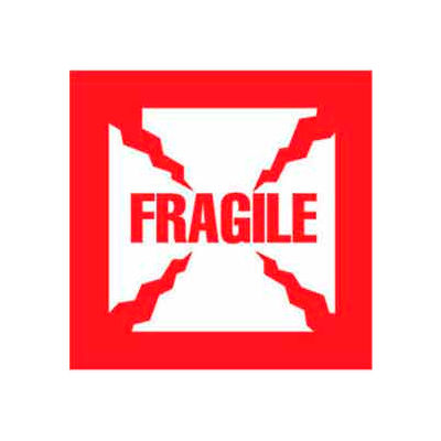 Paper Labels w/ "Fragile" Print, 4"L x 4"W, White & Red, Roll of 500