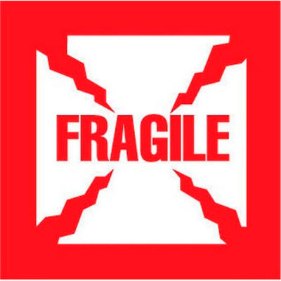 Paper Labels w/ "Fragile" Print, 2-1/2"L x 2-1/2"W, White & Red, Roll of 500