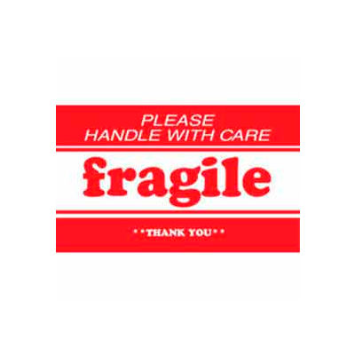 Fragile Please Handle With Care Thank You 2" x 3" - White / Red