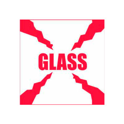 Paper Labels w/ "Glass" Print, 4"L x 4"W, White & Red, Roll of 500