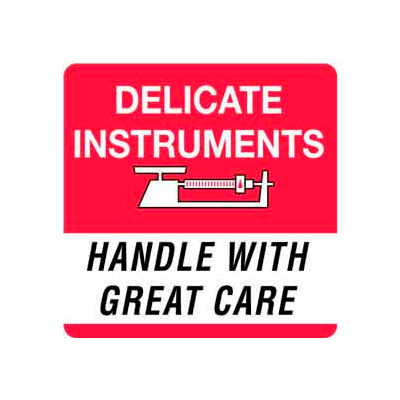 Delicate Instrument Handle With Care 4" x 4" - White / Red / Black