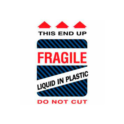 Paper Labels w/ "Fragile Liquid In Plastic Do Not Cut" Print, 4"L x 6"W