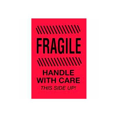 Fragile Handle With Care This Side Up 4" x 6" - Fluorescent Red / Black