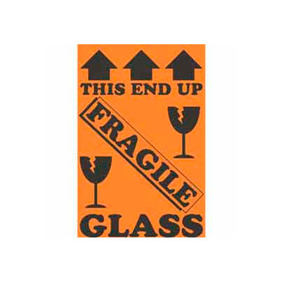 This End Up Fragile Glass 4" x 6" - Fluorescent Orange / Black
