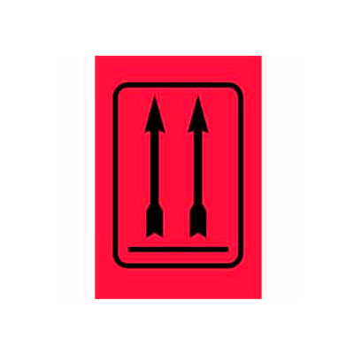 2 Arrows Up Label 4" x 6" - Fluorescent Red / Black