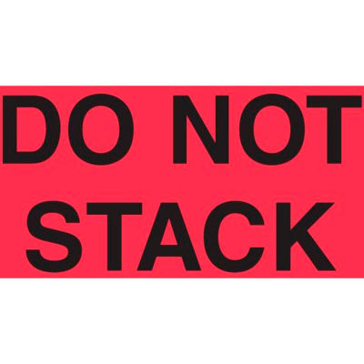 Paper Labels w/ "Do Not Stack" Print, 5"L x 3"W, Fluorescent Red & Black, Roll of 500