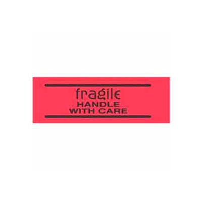 Fragile Handle With Care 2" x 3" - Fluorescent Red / Black