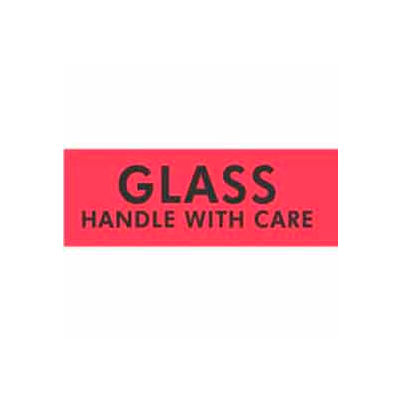 Glass Handle With Care 2" x 3" - Fluorescent Red / Black