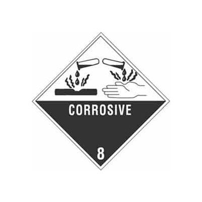 Hazard Class 8 - Corrosive 4" x 4" - White /Black